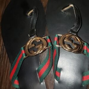 Gucci Flip Flops with Red and Green Straps